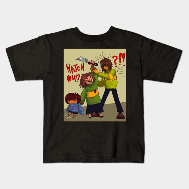 KFC KRIS FRISK CHARA Kids T-Shirt by Kaerepi